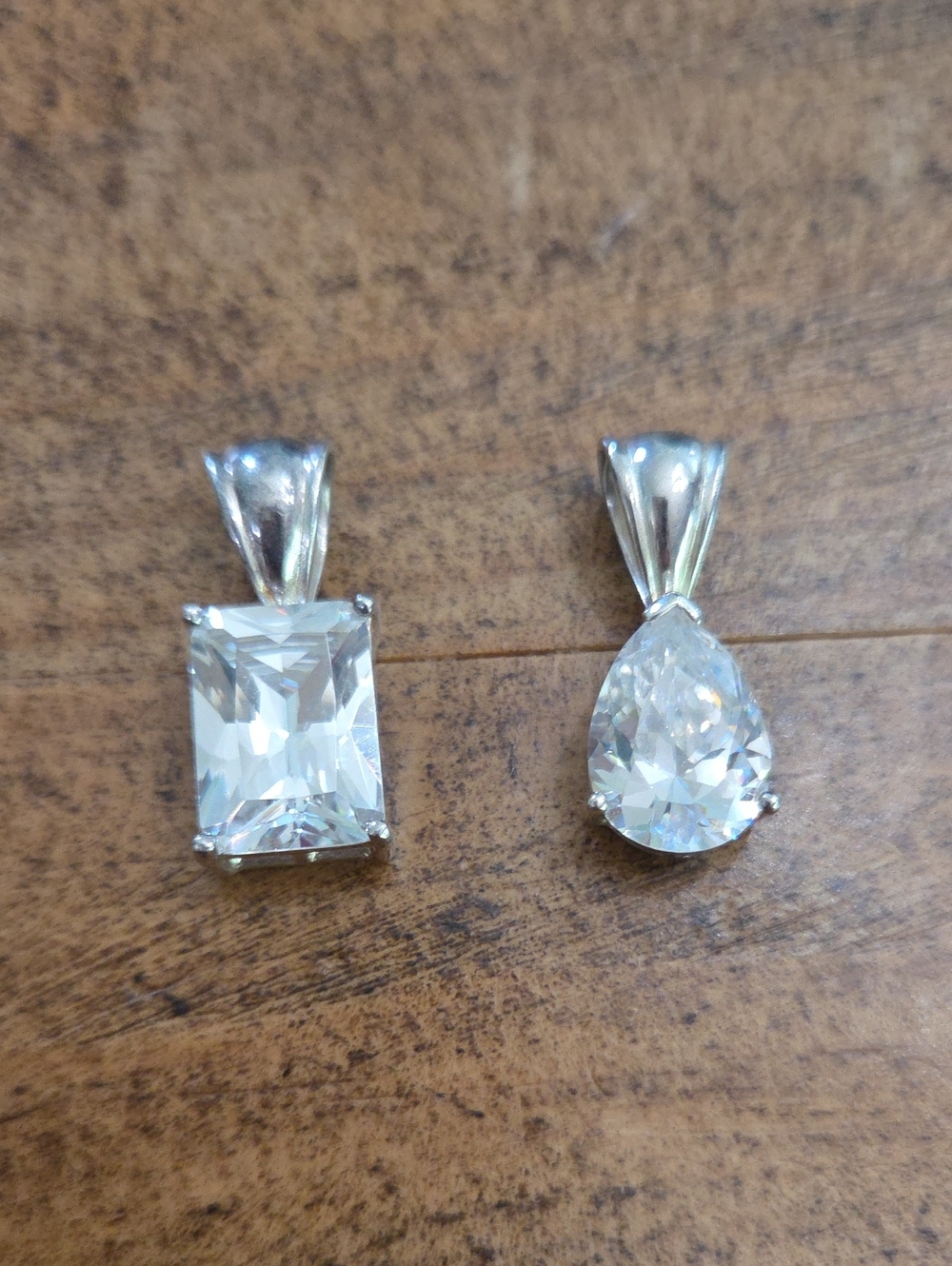 925 Teardrop and Emerald-Cut Clear Crystal Pendant Set